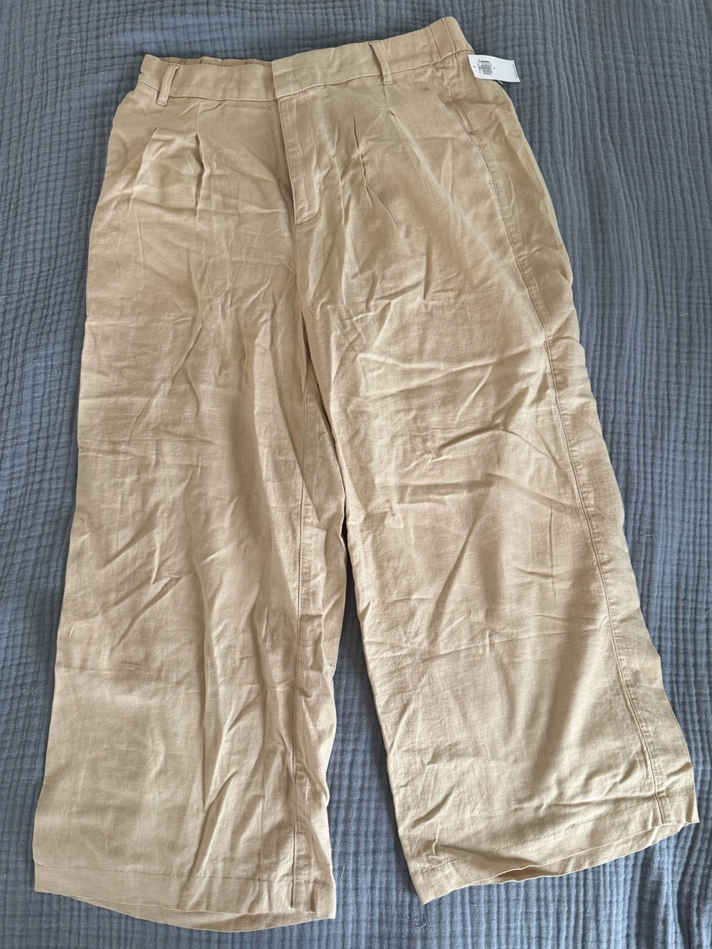 Old Navy Linen Blend Cropped Wide Leg Pants Natural Beige M